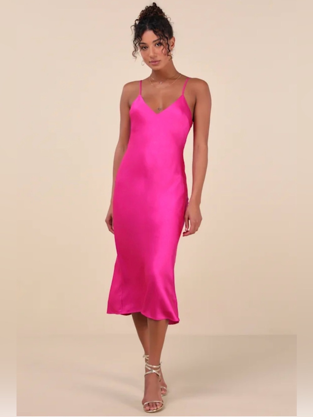 Lulus Katrien Fuchsia Textured Satin Backless Midi Slip Dress Pink - Size M